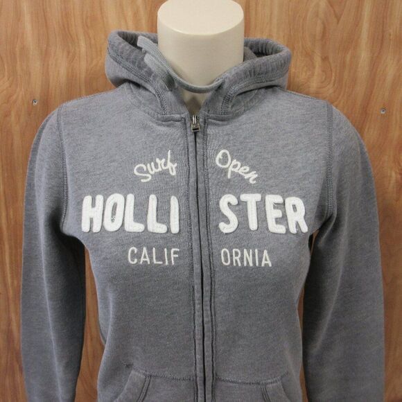 HOLLISTER Surf Open CA Gray Zip Up Hoodie Womens Med Spell Out Sweatshirt Jacket - Picture 1 of 15
